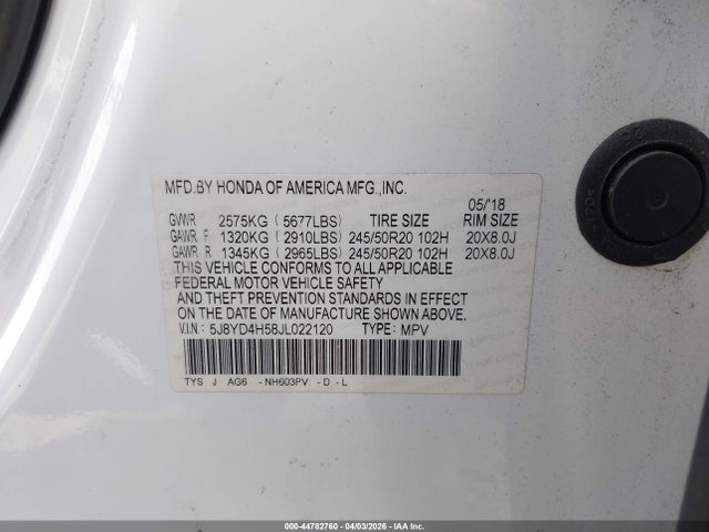 Продажа на аукционе авто 2018 Acura Mdx Technology Package   Acurawatch Plus Pkg, vin: 5J8YD4H58JL022120, номер лота: 44782760