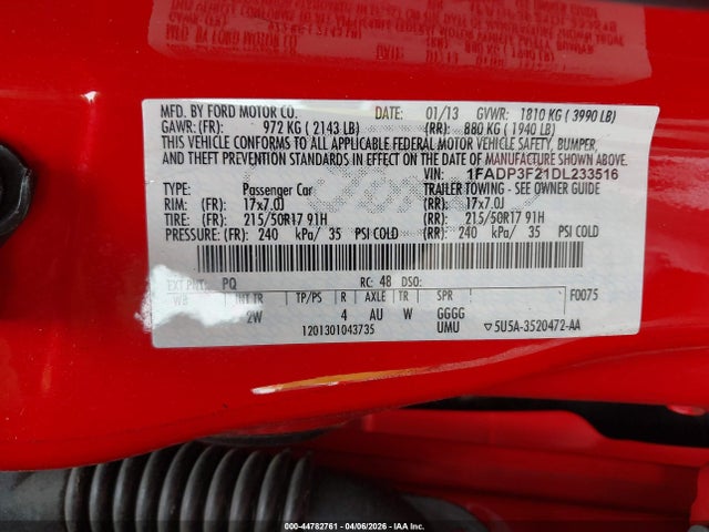 Aukcja sprzedaży 2013 Ford Focus Se, vin: 1FADP3F21DL233516, numer aukcji: 44782761