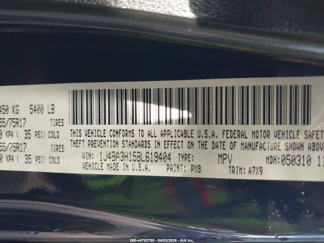 2011 Jeep Wrangler Unlimited Sport მანქანა იყიდება აუქციონზე, vin: 1J4BA3H15BL619404, აუქციონის ნომერი: 44782780