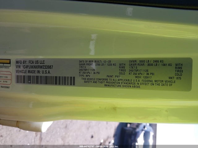 Aukcja sprzedaży 2024 Jeep Wrangler 4-door Sport Rhd 4x4, vin: 1C4PJXKNXRW233987, numer aukcji: 44782797