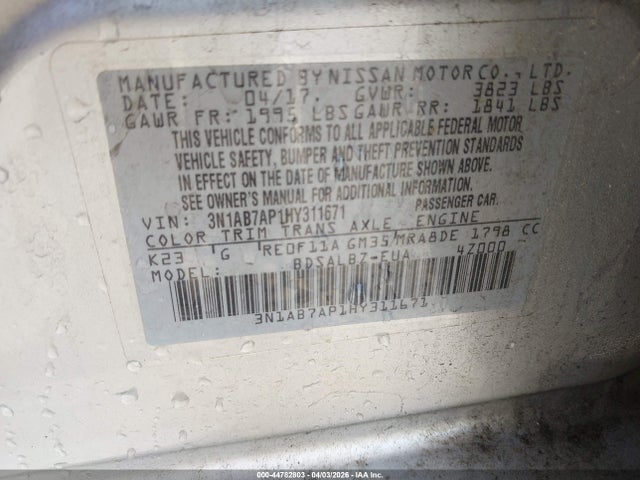 Nissan SENTRA S 2017 3N1AB7AP1HY311671 Image 9