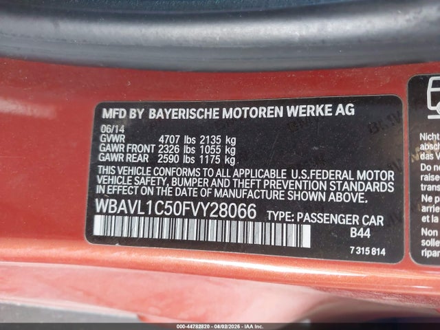 Aukcja sprzedaży 2015 Bmw X1 Xdrive28i, vin: WBAVL1C50FVY28066, numer aukcji: 44782820