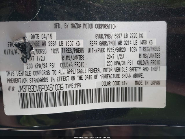 2015 MAZDA CX-9 JM3TB3DV8F0461039 Photo 8