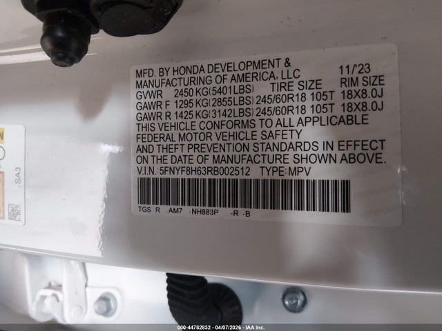 44782832 :رقم المزاد ، 5FNYF8H63RB002512 vin ، 2024 Honda Passport Awd Trailsport مزاد بيع