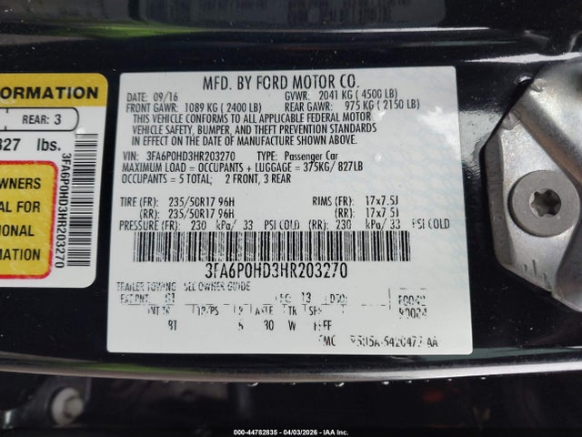 3FA6P0HD3HR203270 Ford FUSION SE