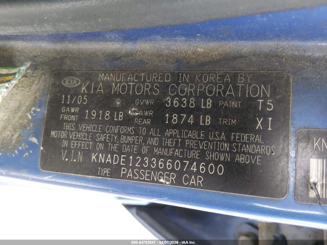 Продажа на аукционе авто 2006 Kia Rio Lx, vin: KNADE123366074600, номер лота: 44782847