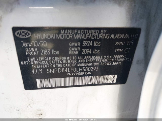 Aukcja sprzedaży 2020 Hyundai Elantra Sel, vin: 5NPD84LF0LH580293, numer aukcji: 44782860