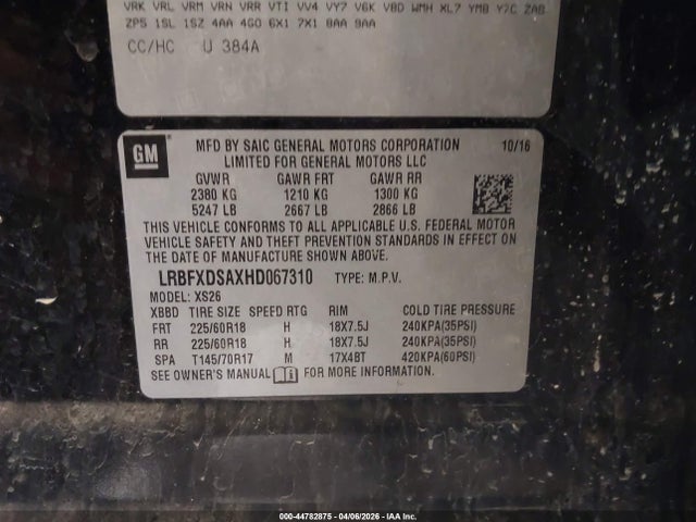 Продаж на аукціоні авто 2017 Buick Envision Essence, vin: LRBFXDSAXHD067310, номер лоту: 44782875