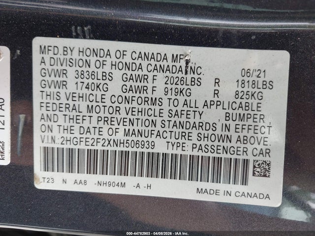 Honda Civic Lx 2022 2HGFE2F2XNH506939 Image 9