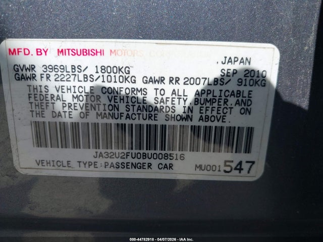 Продаж на аукціоні авто 2011 Mitsubishi Lancer Es, vin: JA32U2FU0BU008516, номер лоту: 44782918