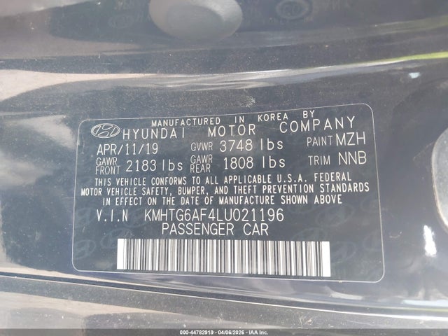 44782919 :رقم المزاد ، KMHTG6AF4LU021196 vin ، 2020 Hyundai Veloster 2.0 Premium مزاد بيع