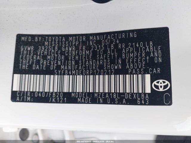 5YFB4MDE0RP170212 Toyota COROLLA LE