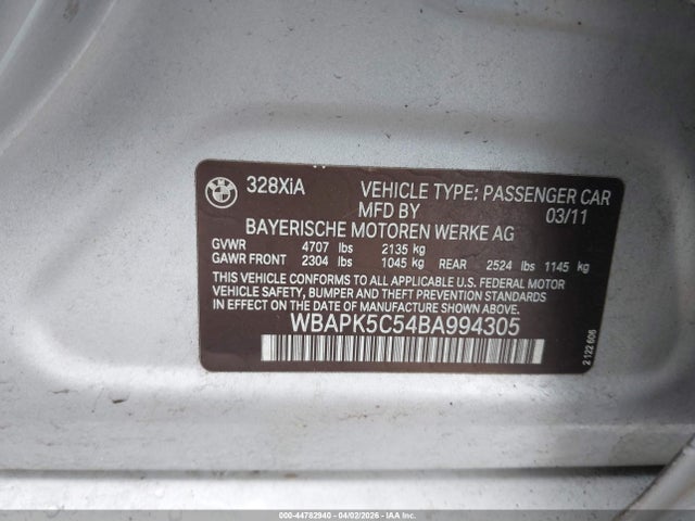Продаж на аукціоні авто 2011 Bmw 328i Xdrive, vin: WBAPK5C54BA994305, номер лоту: 44782940