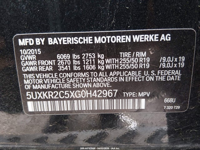 2016 Bmw X5 Sdrive35i მანქანა იყიდება აუქციონზე, vin: 5UXKR2C5XG0H42967, აუქციონის ნომერი: 44782946