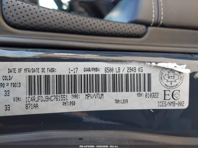 1C4RJFDJ9HC761551 Jeep Grand Cherokee Srt