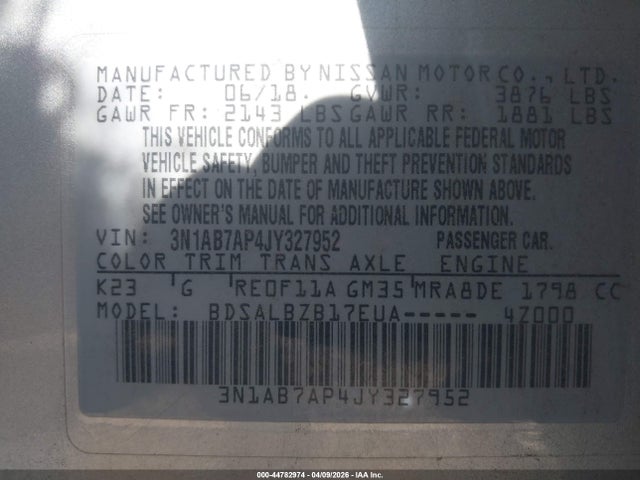 3N1AB7AP4JY327952 Nissan SENTRA S