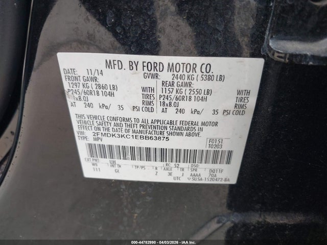 Ford Edge Limited 2014 2FMDK3KC1EBB63875 Image 9