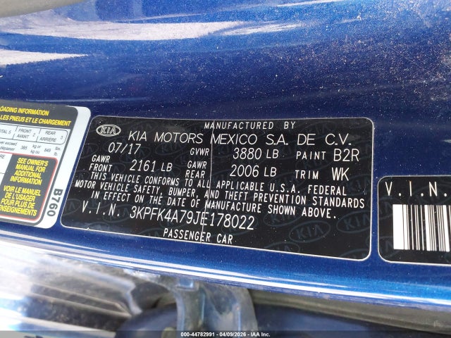 44782991 :رقم المزاد ، 3KPFK4A79JE178022 vin ، 2018 Kia Forte Lx مزاد بيع