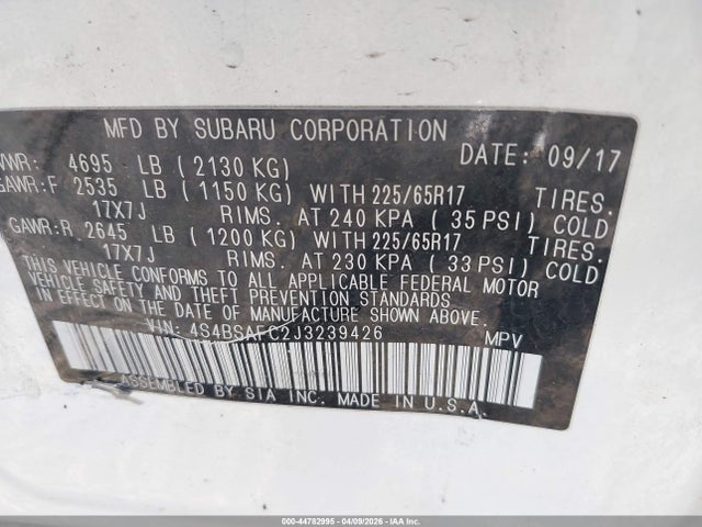 Subaru Outback 2.5i Premium 2018 4S4BSAFC2J3239426 Image 9