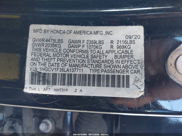 1HGCV1F36LA137711 Honda Accord Sport