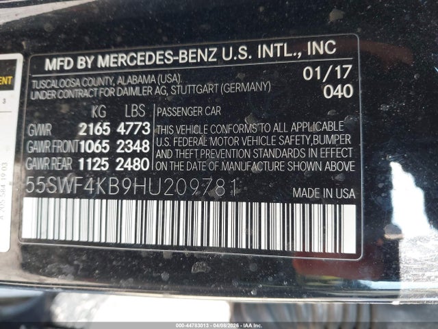 Продажа на аукционе авто 2017 Mercedes-benz C 300 Sport 4matic, vin: 55SWF4KB9HU209781, номер лота: 44783013