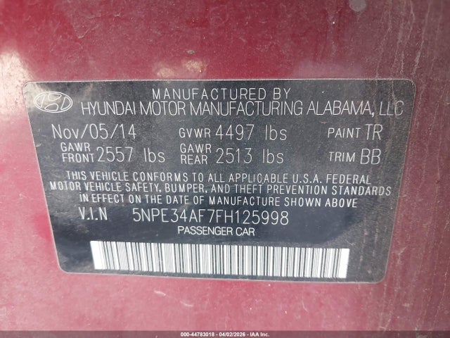 5NPE34AF7FH125998 Hyundai Sonata Sport