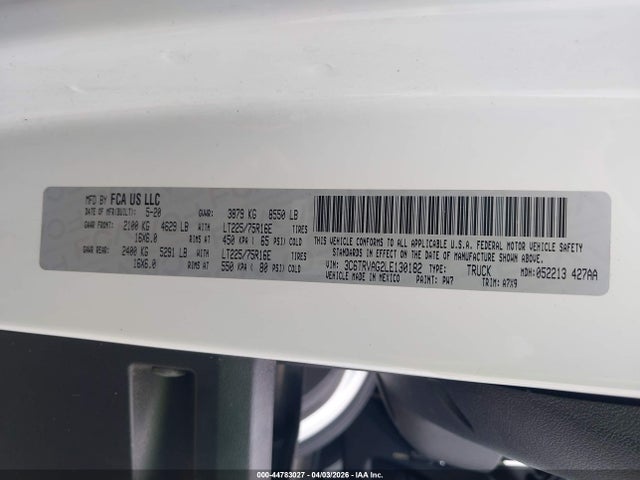 Продаж на аукціоні авто 2020 Ram Promaster 1500 Low Roof 136 Wb, vin: 3C6TRVAG2LE130182, номер лоту: 44783027