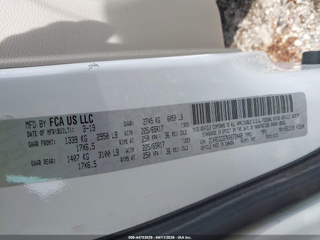 Продаж на аукціоні авто 2019 Dodge Grand Caravan Sxt, vin: 2C4RDGCG7KR672448, номер лоту: 44783029