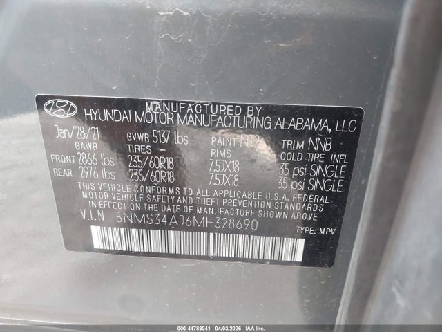 2021 HYUNDAI SANTA FE 5NMS34AJ6MH328690 Photo 8