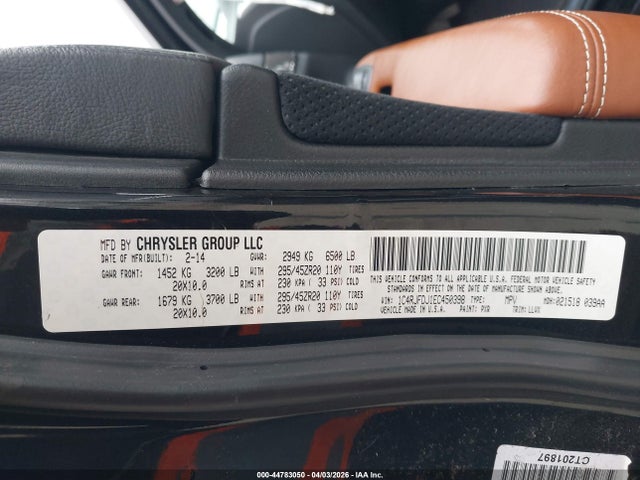 Продаж на аукціоні авто 2014 Jeep Grand Cherokee Srt8, vin: 1C4RJFDJ1EC450398, номер лоту: 44783050