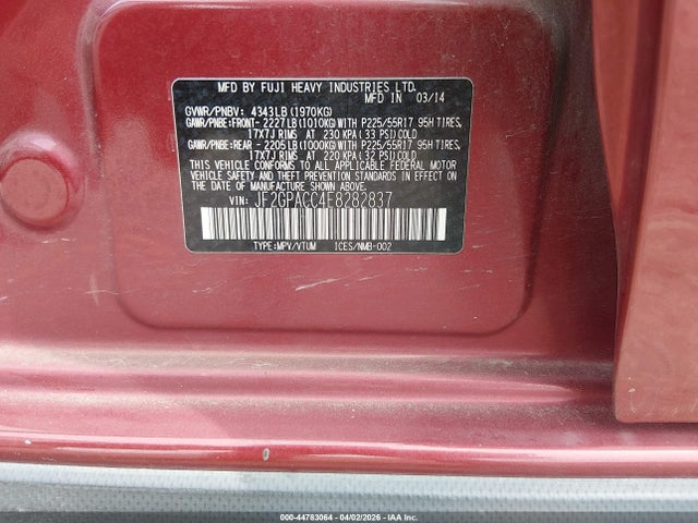 44783064 :رقم المزاد ، JF2GPACC4E8282837 vin ، 2014 Subaru Xv Crosstrek 2.0i Premium مزاد بيع