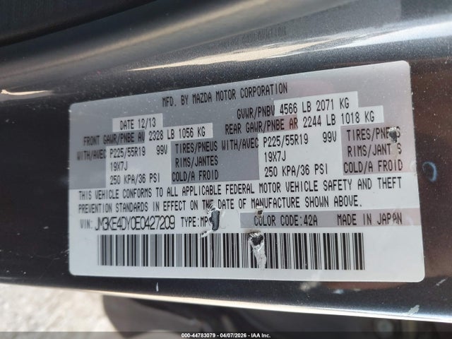 Aukcja sprzedaży 2014 Mazda Cx-5 Grand Touring, vin: JM3KE4DY0E0427209, numer aukcji: 44783079