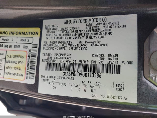 3FA6P0HD9GR113586 Ford FUSION SE