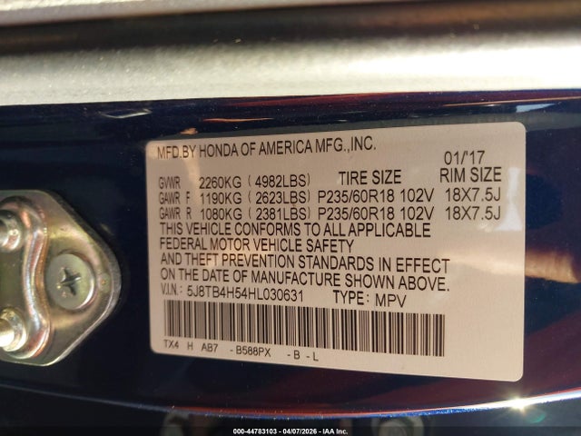 Продажа на аукционе авто 2017 Acura Rdx Technology   Acurawatch Plus Packages/w/technology Package, vin: 5J8TB4H54HL030631, номер лота: 44783103