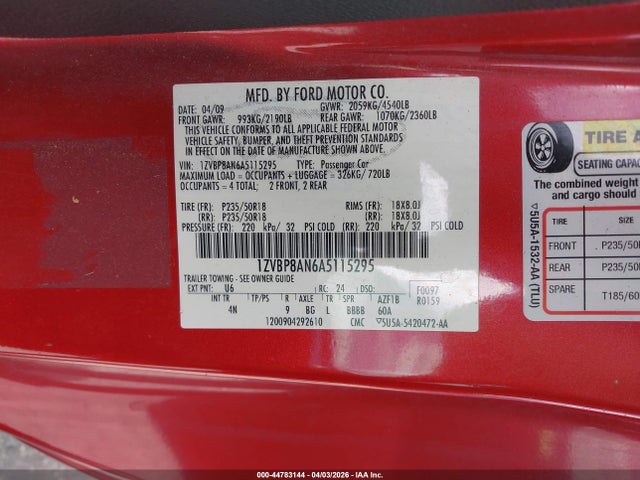 2010 FORD MUSTANG 1ZVBP8AN6A5115295 Photo 8