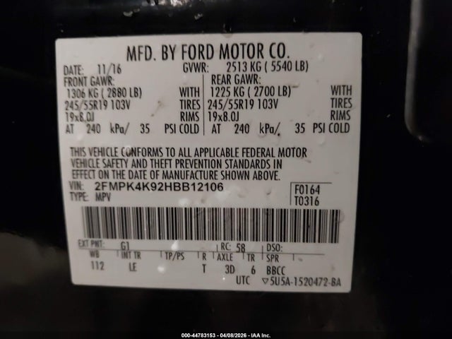Продажа на аукционе авто 2017 Ford Edge Titanium, vin: 2FMPK4K92HBB12106, номер лота: 44783153