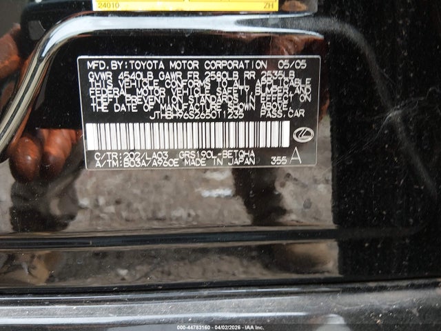 44783160 :رقم المزاد ، JTHBH96S265011235 vin ، 2006 Lexus Gs 300 مزاد بيع