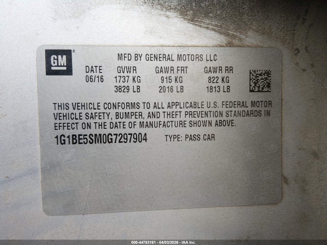 1G1BE5SM0G7297904 Chevrolet Cruze Lt Auto