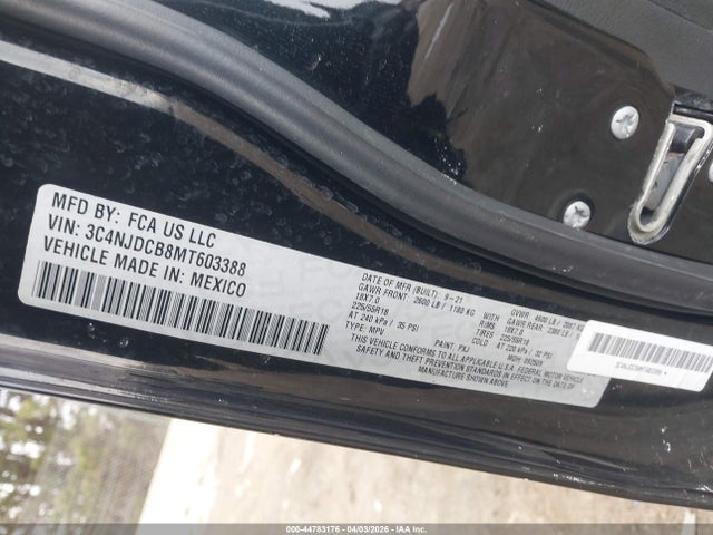 Aukcja sprzedaży 2021 Jeep Compass Limited 4x4, vin: 3C4NJDCB8MT603388, numer aukcji: 44783176