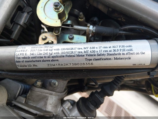 Продажа на аукционе авто 2003 Ducati M600, vin: ZDM1RA2K73B028356, номер лота: 44783193