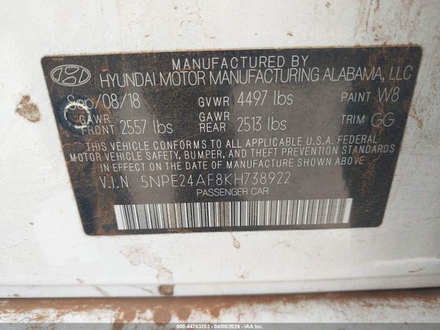 Aukcja sprzedaży 2019 Hyundai Sonata Se, vin: 5NPE24AF8KH738922, numer aukcji: 44783203