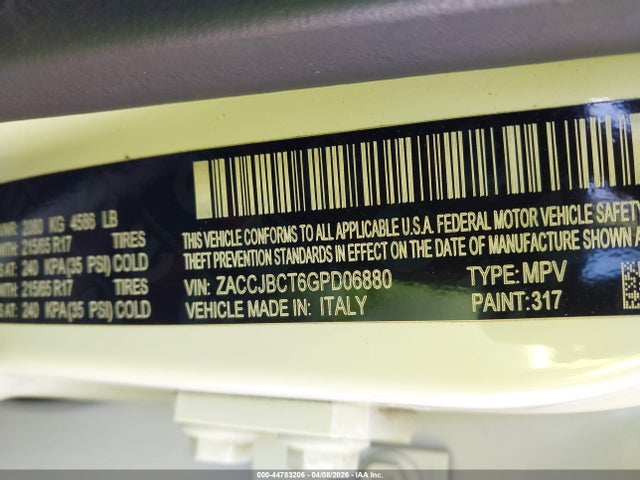 Aukcja sprzedaży 2016 Jeep Renegade Trailhawk, vin: ZACCJBCT6GPD06880, numer aukcji: 44783206