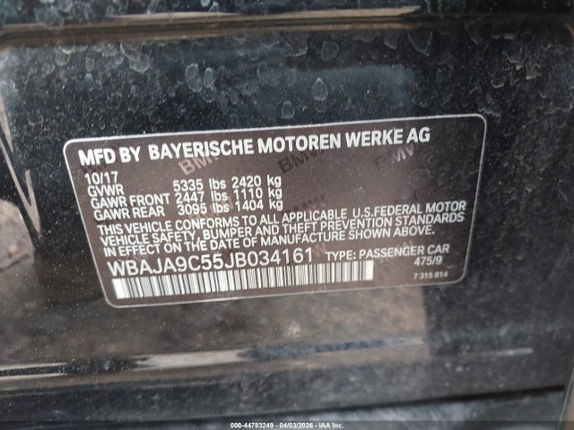 Aukcja sprzedaży 2018 Bmw 530e Iperformance, vin: WBAJA9C55JB034161, numer aukcji: 44783249