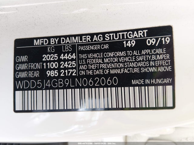 WDD5J4GB9LN062060 Mercedes-Benz CLA 250