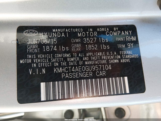 Aukcja sprzedaży 2016 Hyundai Accent Se, vin: KMHCT4AE0GU957104, numer aukcji: 44783279
