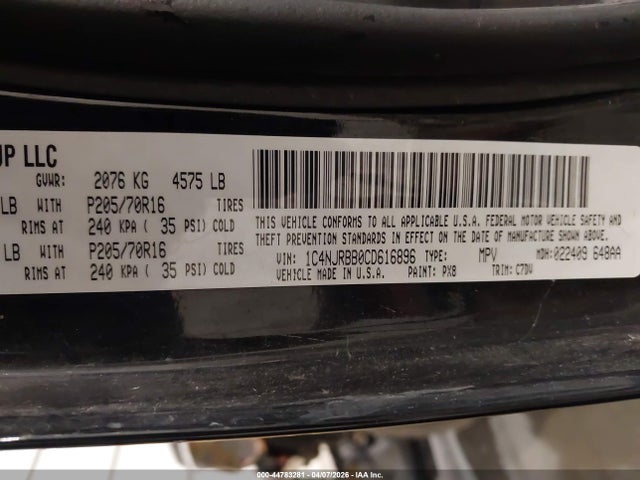 Продажа на аукционе авто 2012 Jeep Patriot Sport, vin: 1C4NJRBB0CD616896, номер лота: 44783281