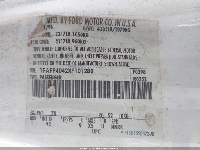Продаж на аукціоні авто 1999 Ford Mustang, vin: 1FAFP4042XF101280, номер лоту: 44783303