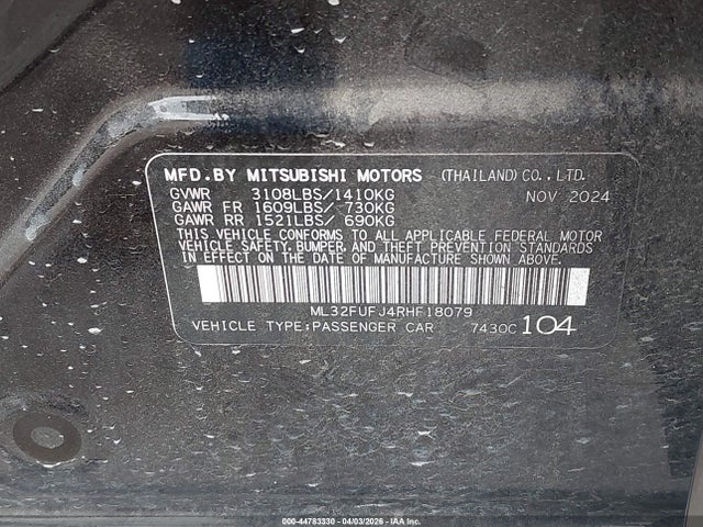 Aukcja sprzedaży 2024 Mitsubishi Mirage G4 Black Edition/es/le, vin: ML32FUFJ4RHF18079, numer aukcji: 44783330