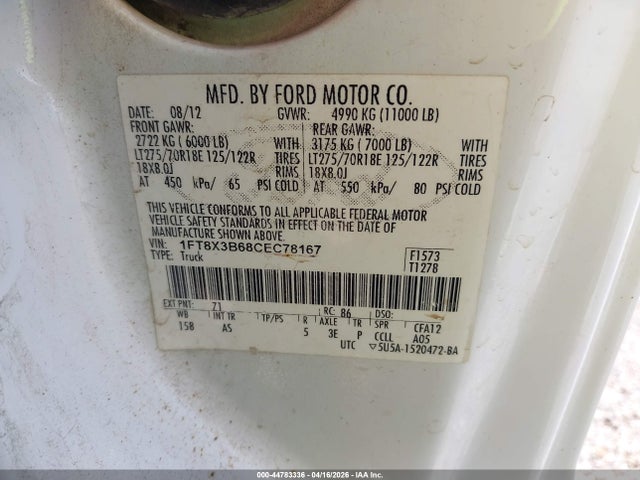 Aukcja sprzedaży 2012 Ford F-350 Xl, vin: 1FT8X3B68CEC78167, numer aukcji: 44783336