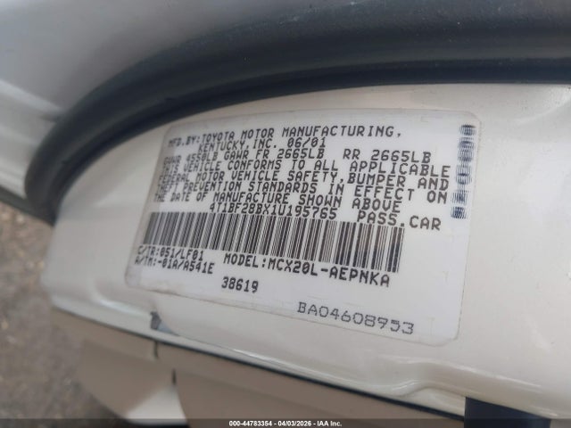 44783354 :رقم المزاد ، 4T1BF28BX1U195765 vin ، 2001 Toyota Avalon Xl مزاد بيع